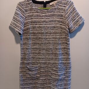LOFT Striped Gray and Black Dress With Pockets